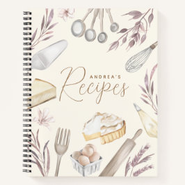 Aquarell Blumengebäck Küche Ausstattung Rezept Notizbuch