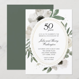 Aquarell Blumengrün 50. Hochzeitsfeier Einladung