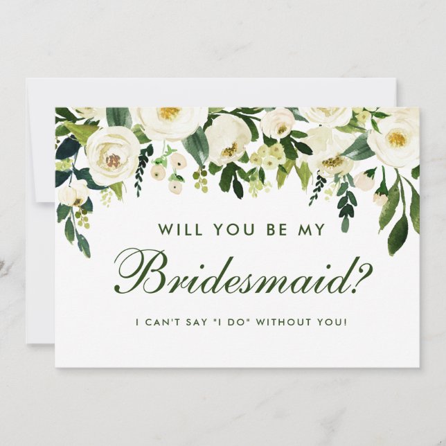 Aquarell Blumengrün Hochzeit Bridesmaid G Einladung (Vorderseite)