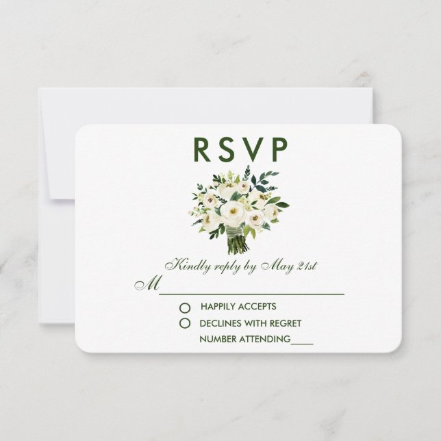 Aquarell Blumengrün, weißes Bouquet, Hochzeit RSVP (Vorderseite)
