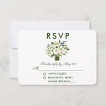 Aquarell Blumengrün, weißes Bouquet, Hochzeit RSVP