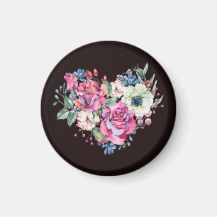 Aquarell-Blumenherz: antike Rosen. Magnet
