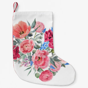 Aquarell-Blumenherz, Frühlingsillustration. Kleiner Weihnachtsstrumpf