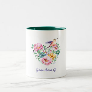Aquarell-Blumenherz-Kolibri-Großmutter-Geschenk Zweifarbige Tasse
