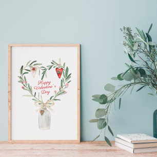Aquarell-Blumenherz-Valentinstag Poster