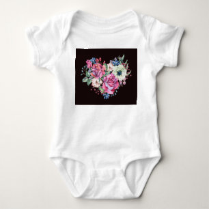 Aquarell-Blumenherz: Vintage-Rosen. Baby Strampler