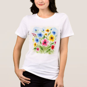 Aquarell-Blumenillustration Tri-Blend Shirt