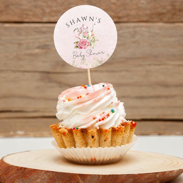 Aquarell Blumenkohl Tee Party Babydusche Runder Aufkleber (Von Creator hochgeladen)