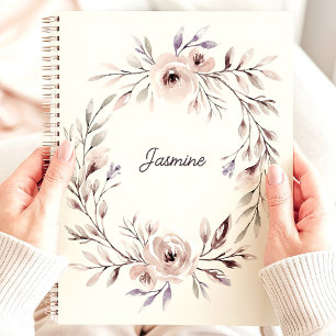 Aquarell-Blumenkranz mit individuellem Namen Planer