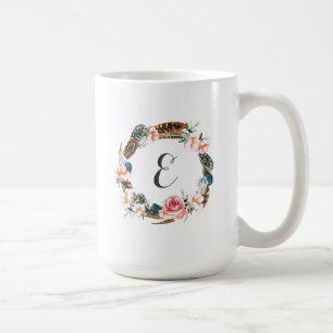 Aquarell-BlumenKranz mit Monogramm der Feder-  Kaffeetasse