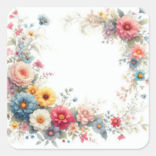 Aquarell-Blumenkunst - Fügen Sie Ihren Text hinzu Quadratischer Aufkleber