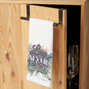 Aquarell-Blumenliebe Versagt Nie Schrift Geschirrtuch
