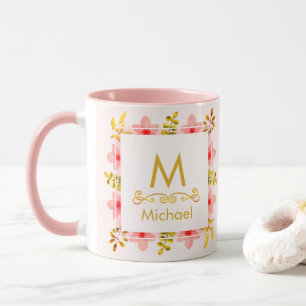 Aquarell-Blumenmonogramm I Goldinitiale & Name Tasse