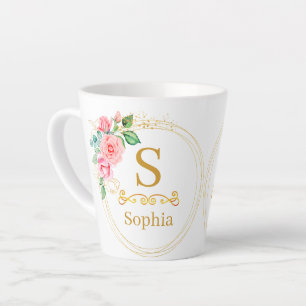 Aquarell-Blumenmonogramm I Individuelle Goldinitia Milchtasse