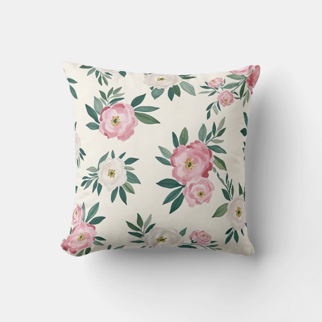 Aquarell-Blumenmuster – Flachdesign Kissen (Vorderseite)