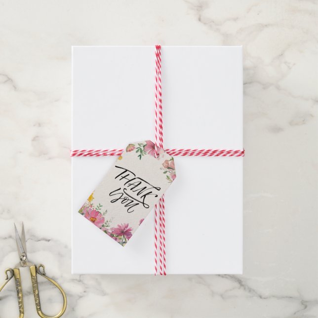 Aquarell-Blumenmuster Geschenkanhänger (Mit Garn)