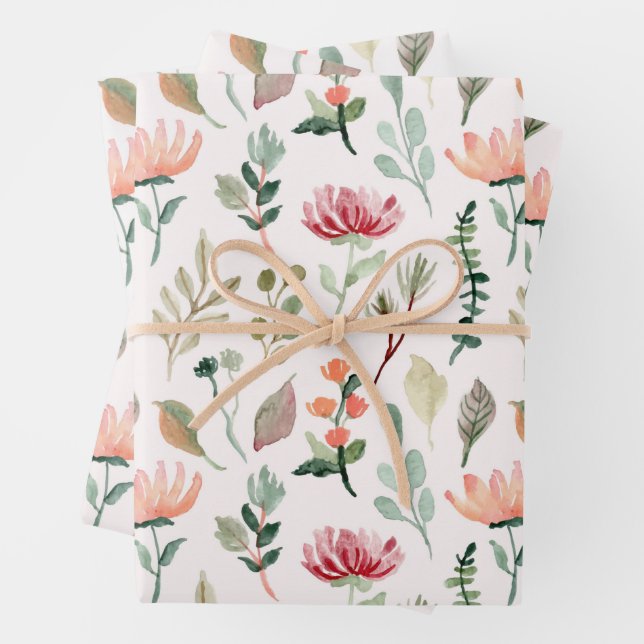 Aquarell-Blumenmuster Geschenkpapier Set (Beispiel)