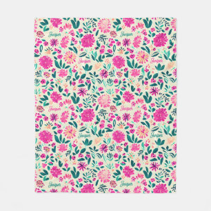 Aquarell-Blumenmuster mit individuellem Namen Fleecedecke