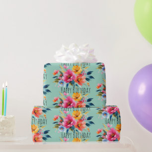 Aquarell-Blumenmuster   Moderne helle Blumenmotive Geschenkpapier