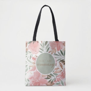Aquarell-Blumenmuster-Monogramm Du bist unglaublic Tasche