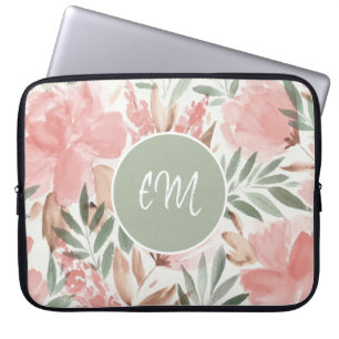 Aquarell-Blumenmuster-Monogramm Laptopschutzhülle