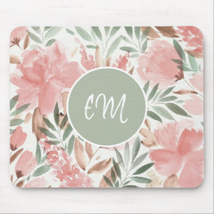 Aquarell-Blumenmuster-Monogramm Mousepad