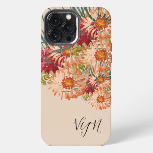Aquarell-Blumenmuster Pfirsich Gold Monogramm iPhone 13 Pro Max Hülle