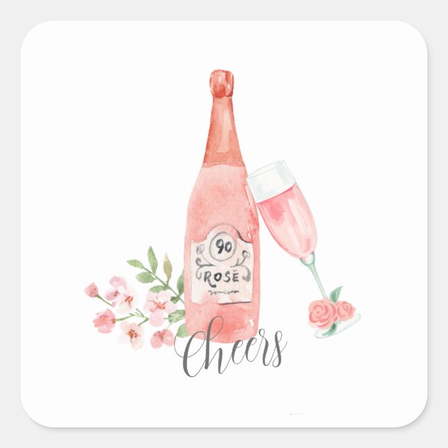 Aquarell Blumenmuster und Rose Weindesign. Quadratischer Aufkleber (Vorderseite)