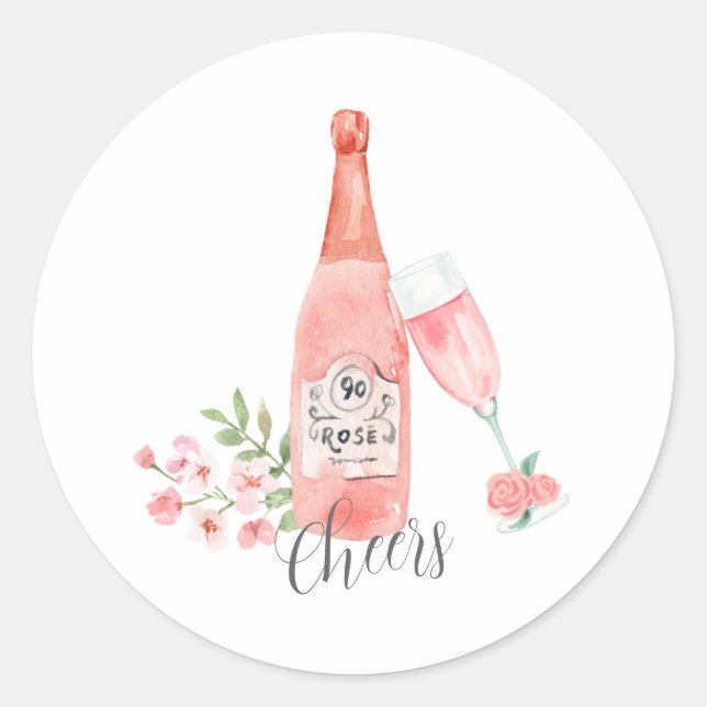 Aquarell Blumenmuster und Rose Weindesign. Runder Aufkleber (Vorderseite)