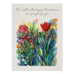 Aquarell-Blumenposter mit Zitat Poster