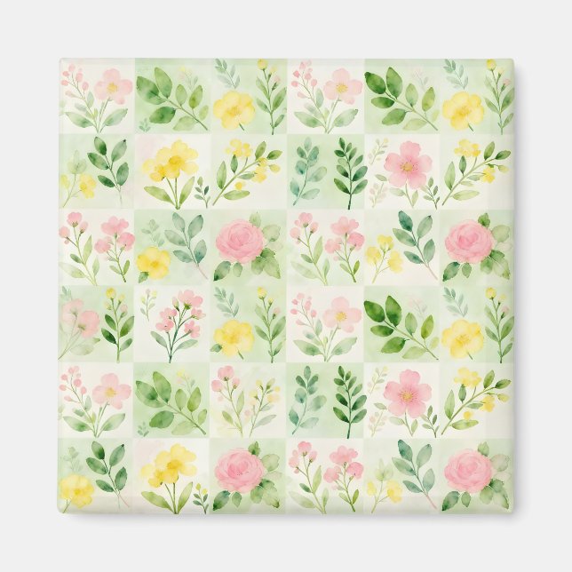Aquarell-Blumenrastermuster Magnet (Vorne)