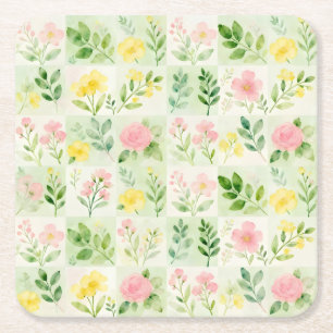 Aquarell-Blumenrastermuster Rechteckiger Pappuntersetzer