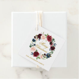 Aquarell Blumenreath Frohe Weihnachten Gold Geschenkanhänger