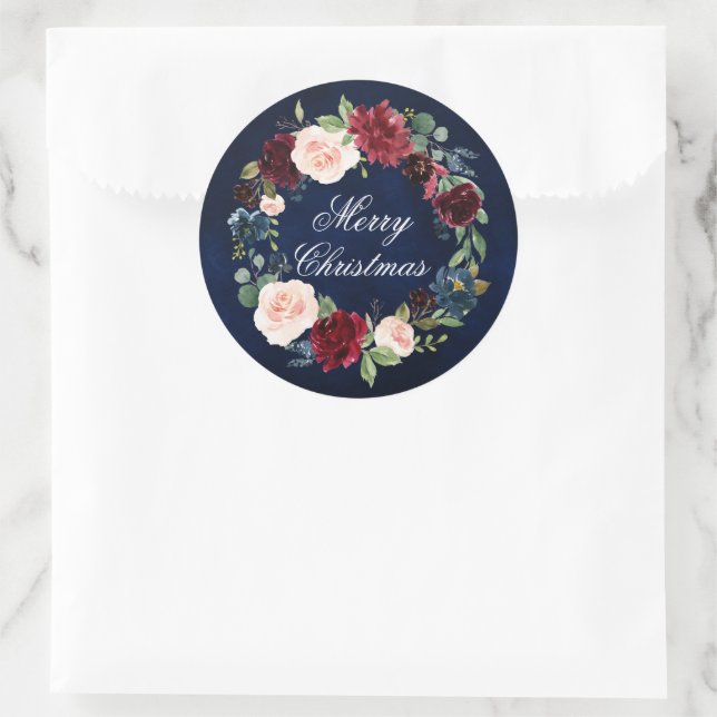 Aquarell Blumenreath Frohe Weihnachtsrunde Runder Aufkleber (Tasche)