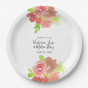 Aquarell Blumenrosa Beige Rosafarbenes Blatt Hochz Pappteller