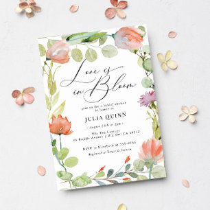 Aquarell Blumenrosa Grünes Brautparty Einladung