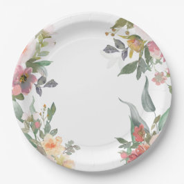 Aquarell Blumenrosa Grünes Brautparty Pappteller