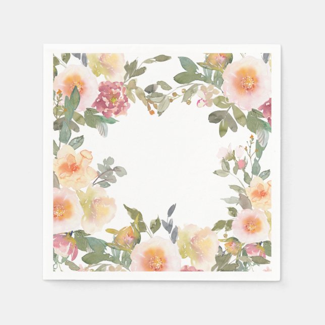 Aquarell Blumenrosa Grünes Brautparty Serviette (Vorderseite)