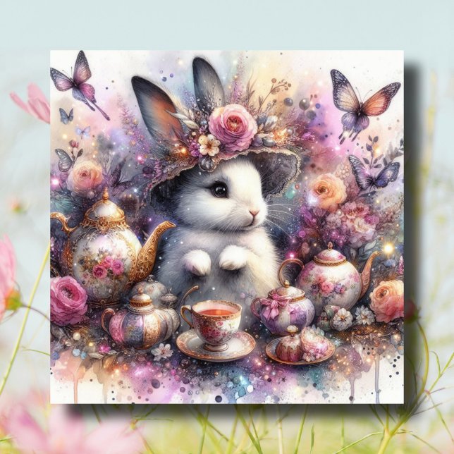 Aquarell Blumenrosa Lila Osterhase Tee Feiertagskarte (Von Creator hochgeladen)