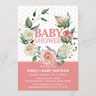 Aquarell Blumenrosa Rose Girl Babydusche Einladung
