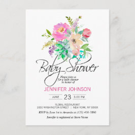Aquarell Blumenrosa Succulents Babydusche Einladung