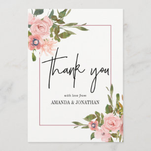 Aquarell-Blumenrosa und Roségold-Dankeschön Dankeskarte