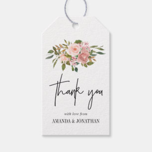 Aquarell-Blumenrosa und Roségold-Dankeschön Geschenkanhänger