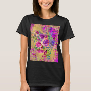 Aquarell-Blumenstrauß auf Himbeerrosa T-Shirt