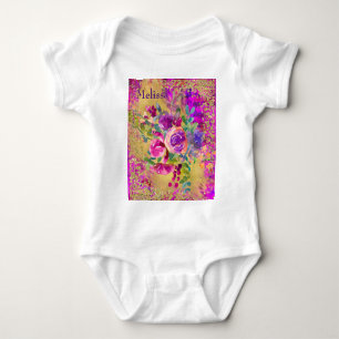 Aquarell-Blumenstrauß auf rosa personalisiert Baby Strampler