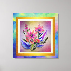 Aquarell-Blumenstrauß, farbenfroher Hintergrund    Leinwanddruck