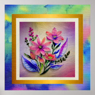 Aquarell-Blumenstrauß, farbenfroher Hintergrund    Poster