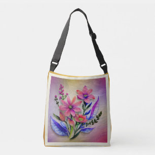 Aquarell-Blumenstrauß, farbenfroher Hintergrund Tragetaschen Mit Langen Trägern