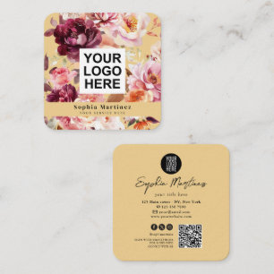 Aquarell-Blumenstrauß Floral Burgund & QR-Code-Log Quadratische Visitenkarte