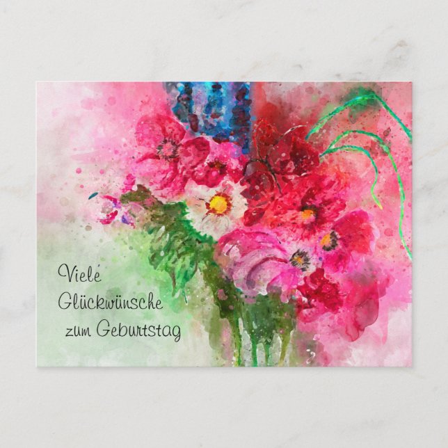 Aquarell Blumenstrauß Glückwünsche zum Geburtag Postkarte (Vorderseite)